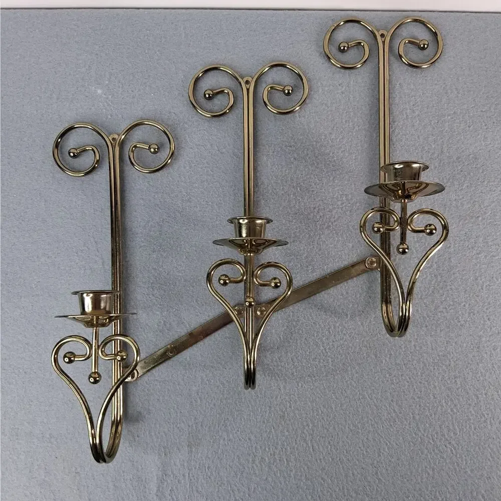 Home Interiors Brass Tone Triple Arm Candle Wall Sconce Adjustable Positioning